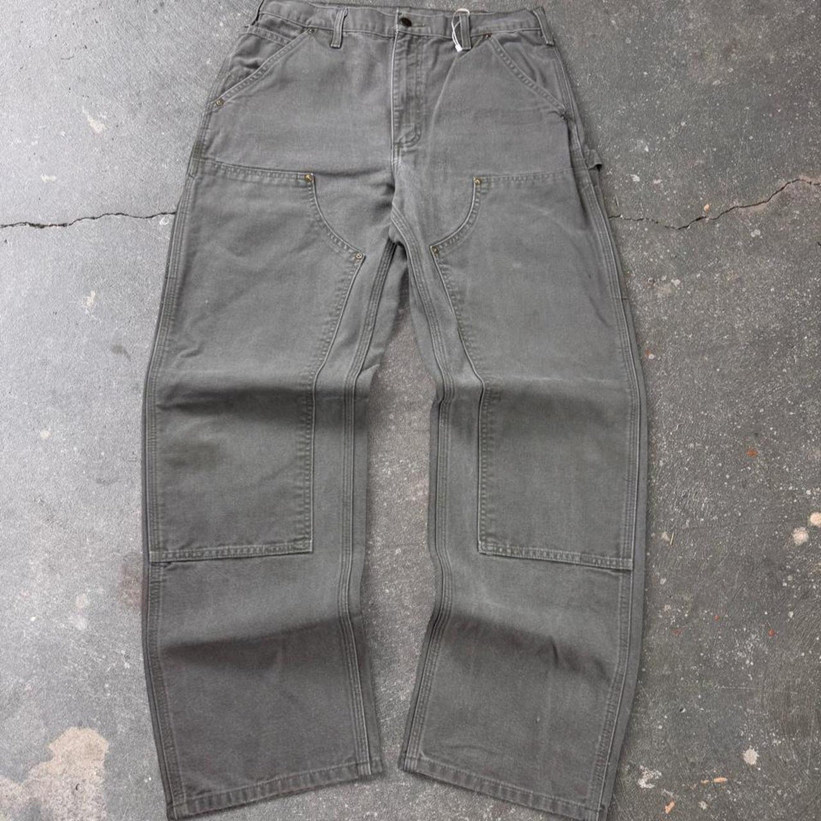 2000s Carhartt B136 Moss Green Double Knee Carpenter Pants | 32x32