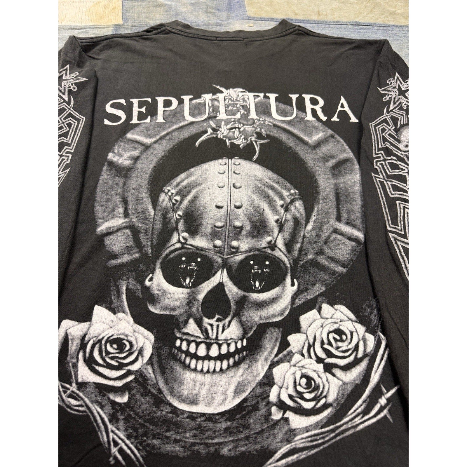 Vintage Sepultura Long Sleeve Band T Shirt Black Skull Graphic Metal Size XL
