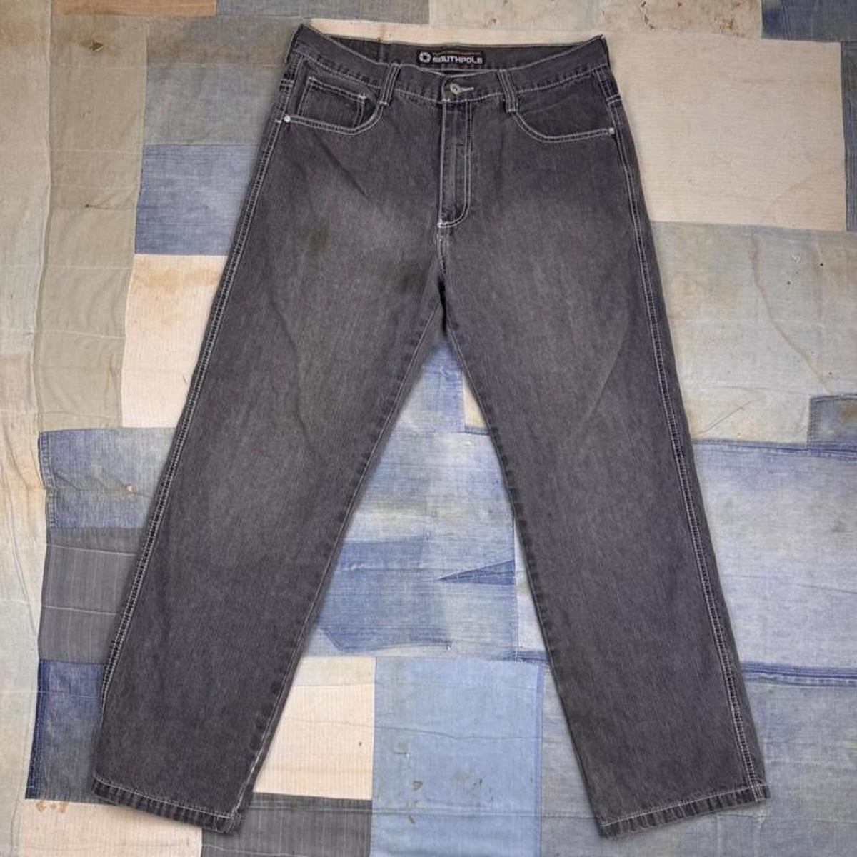2000s Southpole Grey Wash Baggy Jeans Contrast Stitch | 34 x 30.5