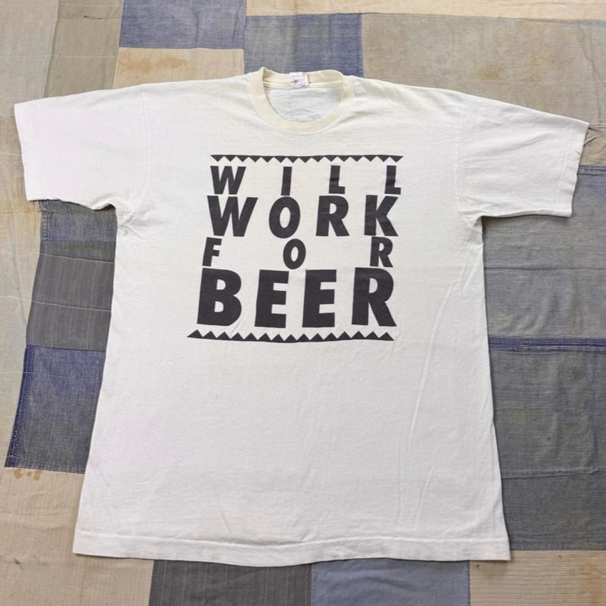 1990s Will Work For Beer Funny Graphic Tee | XL