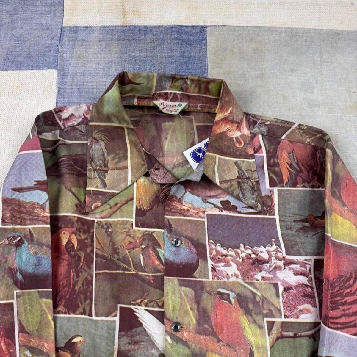 1970s Piccini Bird Photo Collage Novelty Disco Shirt | Medium