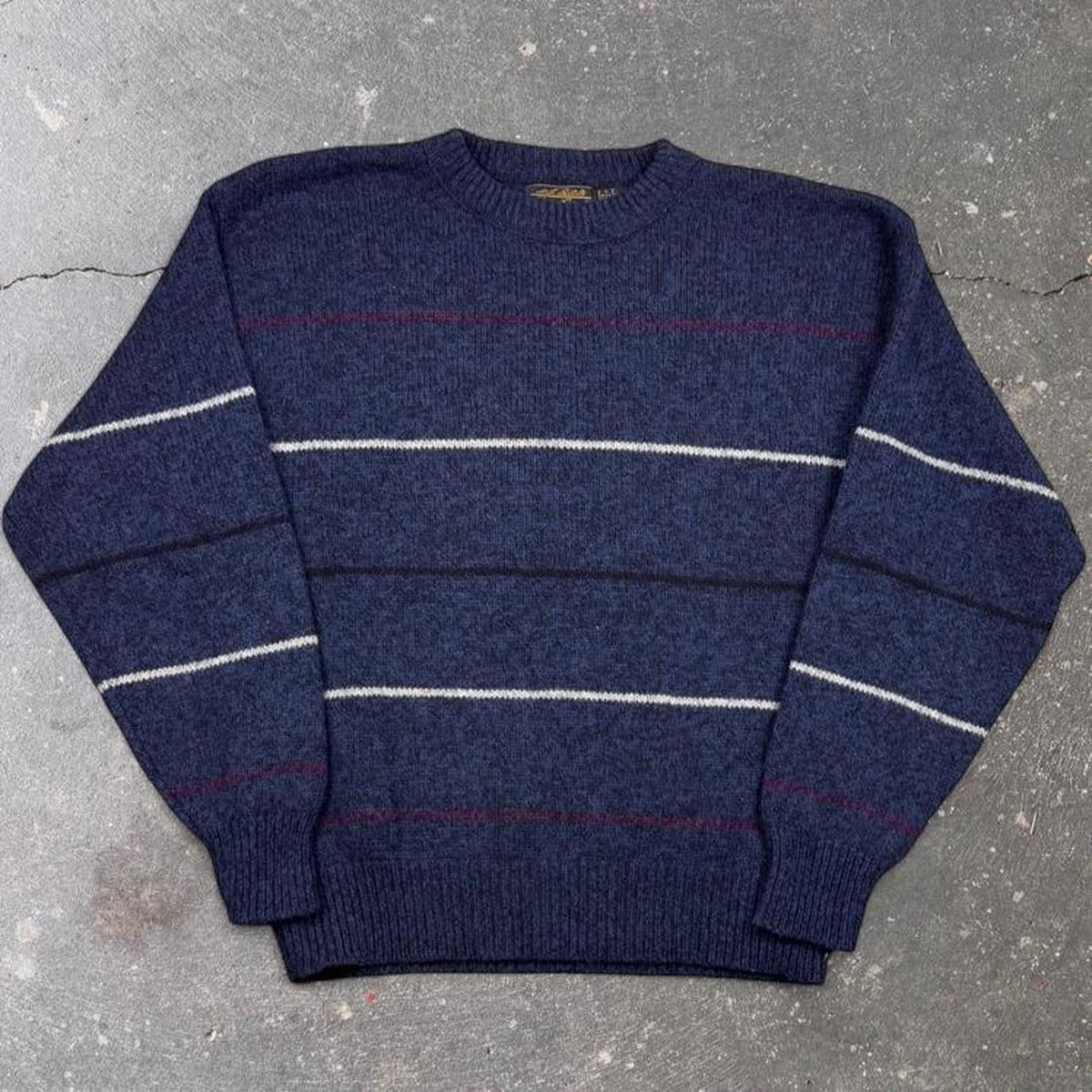 1980s Eddie Bauer Wool Striped Crewneck Sweater Navy Pinstripe Made in USA | L