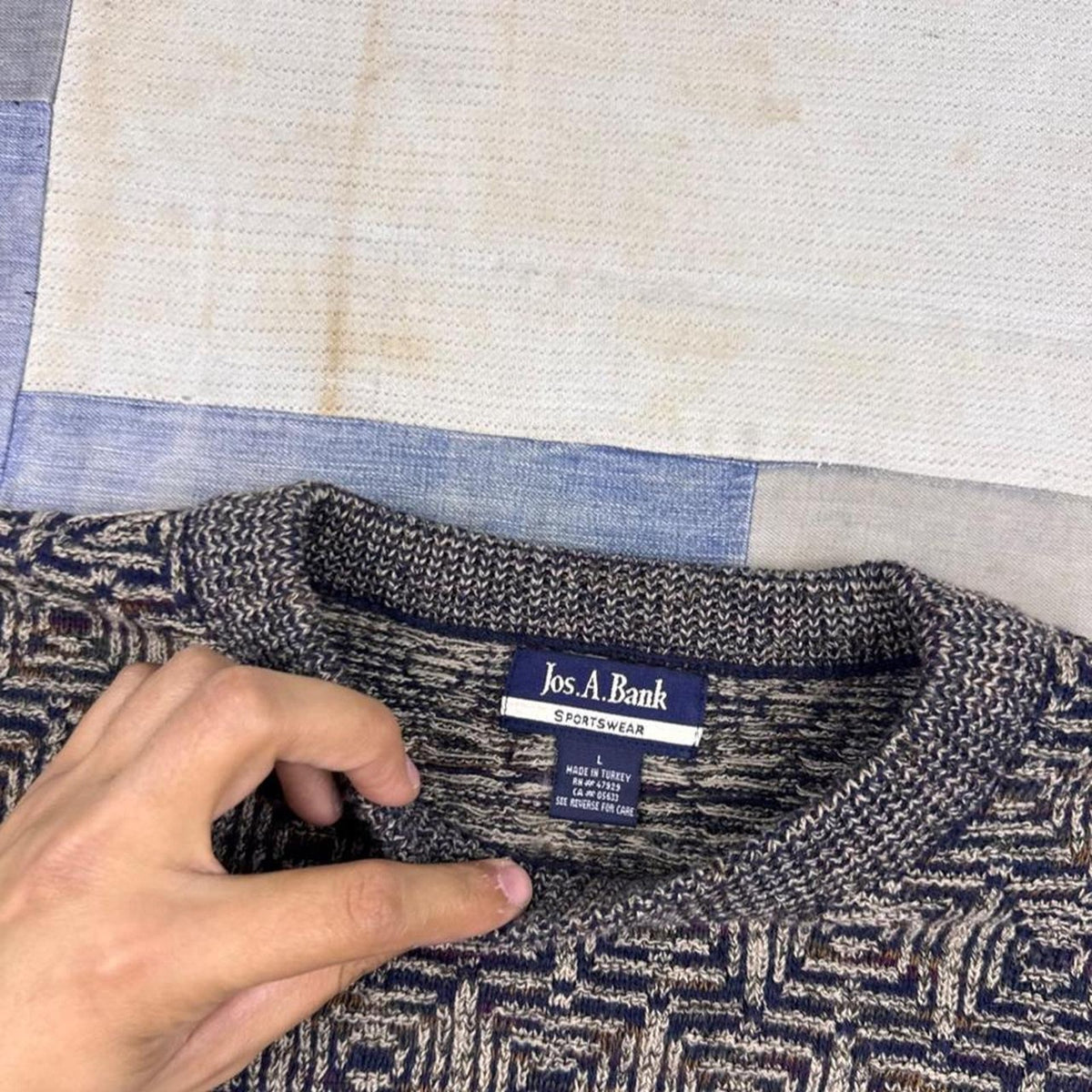 1990s Jos. A. Bank Geometric Knit Sweater | L
