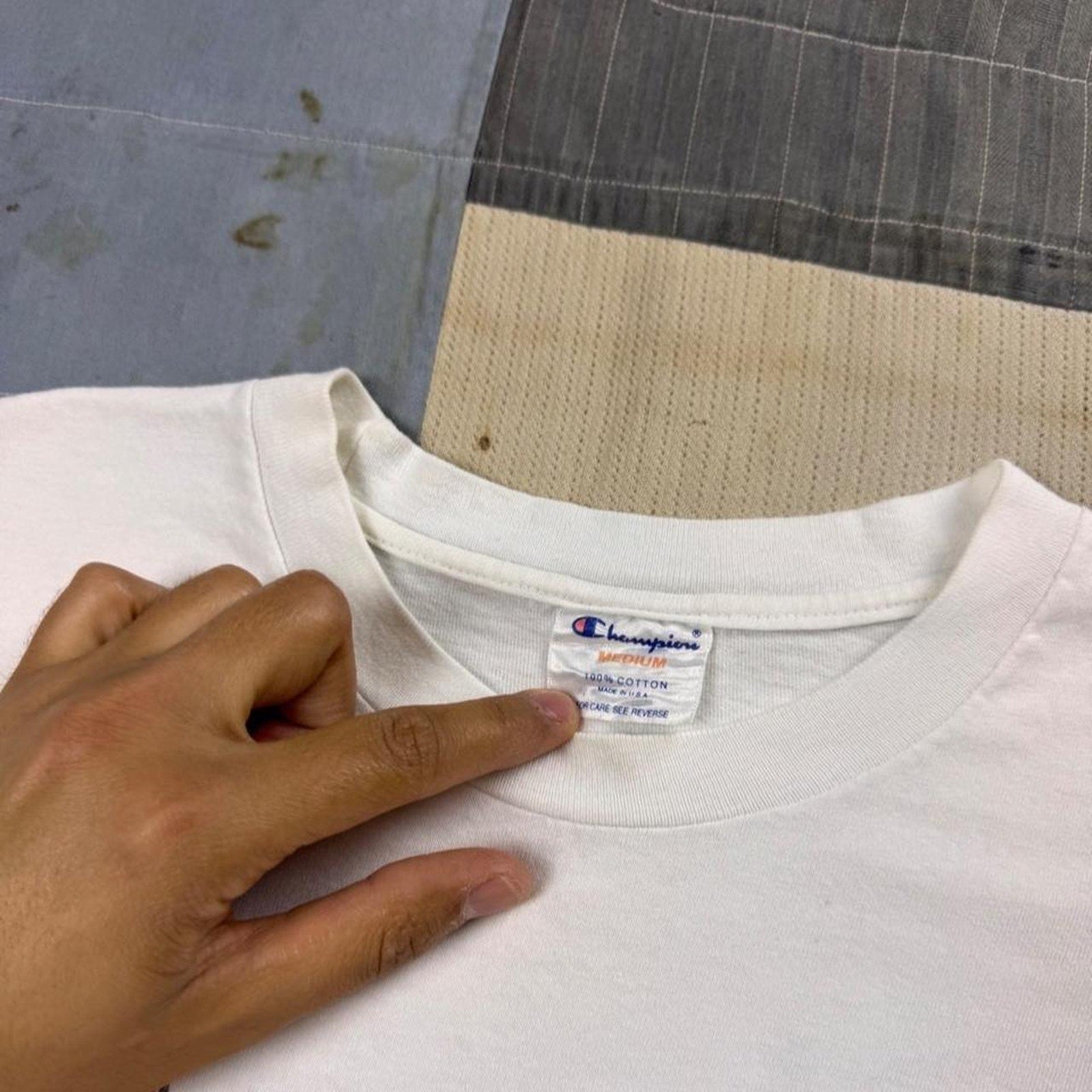 1990s Champion U.S.A. Spell Out Double-Sided Graphic Tee | Medium