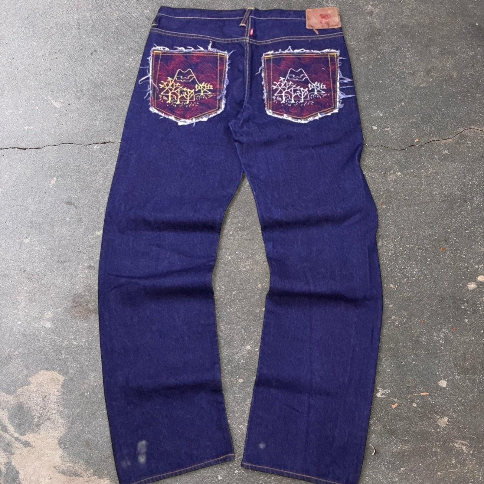 2000s Embroidered Baggy Red Monkey Jeans | 37x35