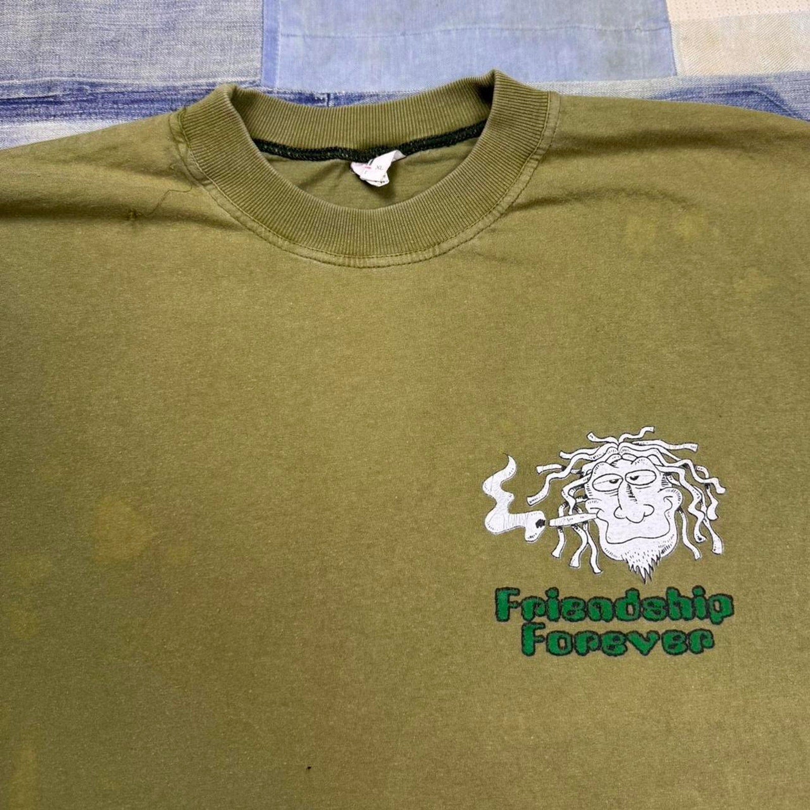 Vintage Devil Wear weed drugs “Friendship Forever”  green T-Shirt