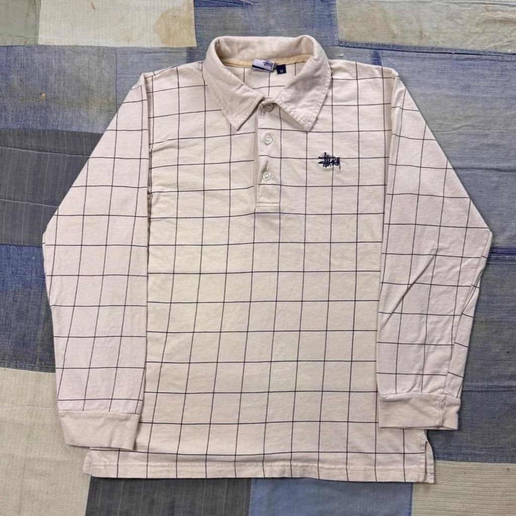 1990s Stüssy USA Made Windowpane Long Sleeve Polo | Women’s Medium