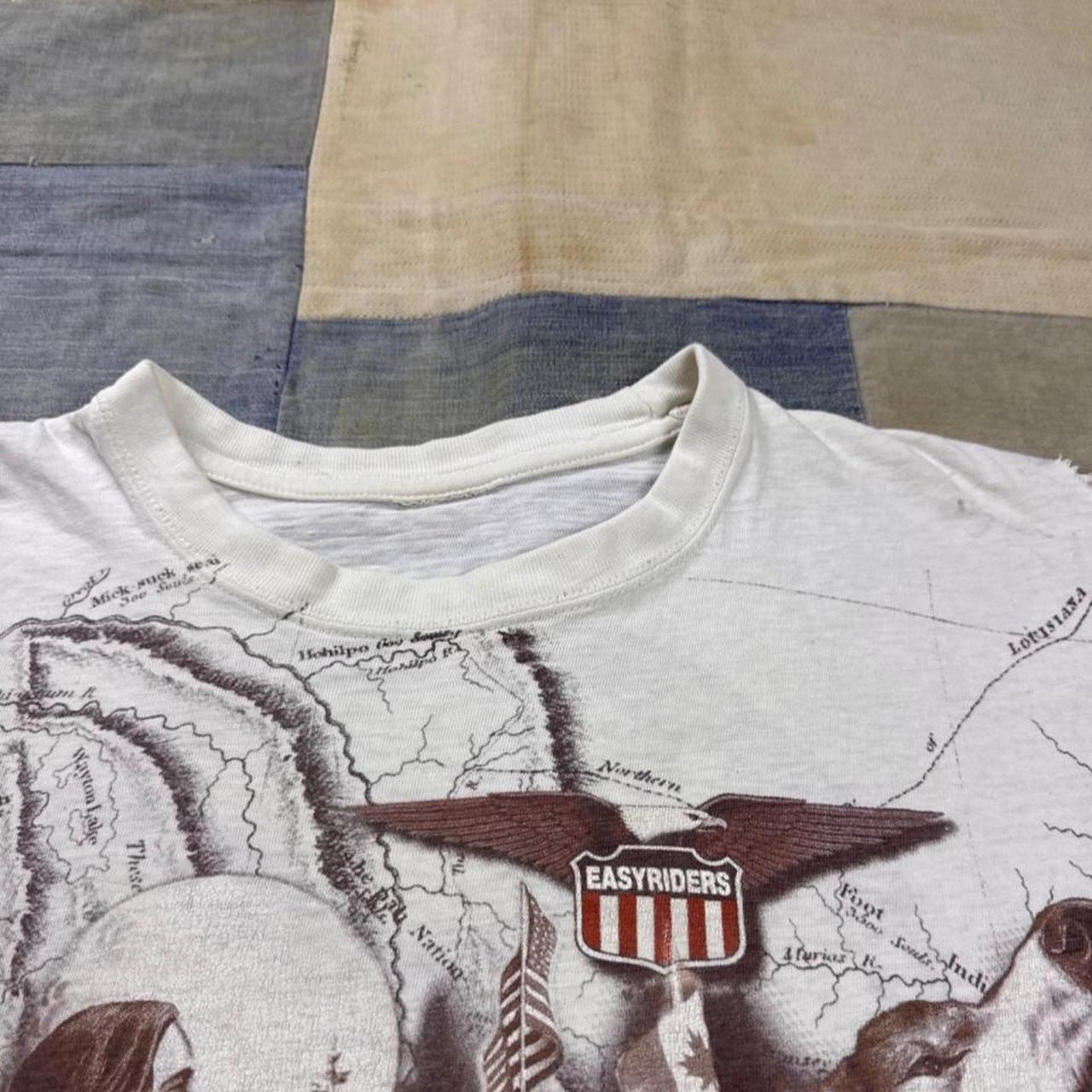 1990s Easyriders Magazine Wolf Motorcycle All Over Print Tee | Medium