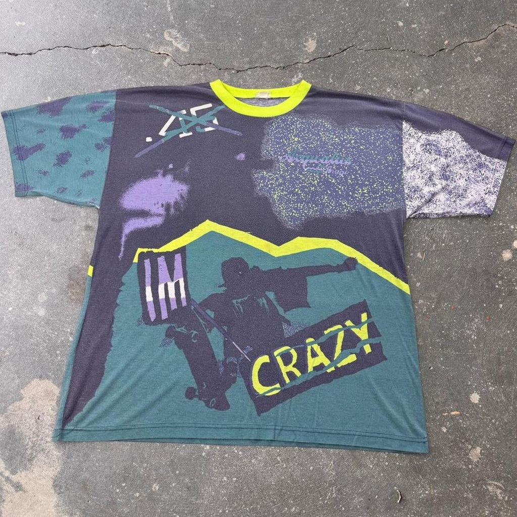 1990s Acquittus Project “CRAZY” All Over Print Tee | XL