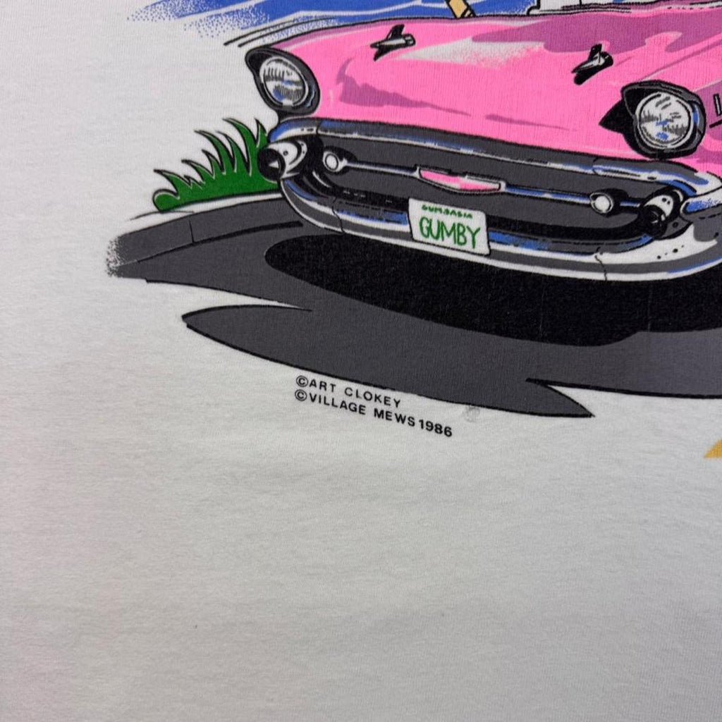 1986 Gumby '57 Chevy Convertible Art Clokey Double Sided Tee | Large