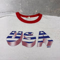 1980s USA Stars & Stripes Patriotic Ringer Tee White Red | Large