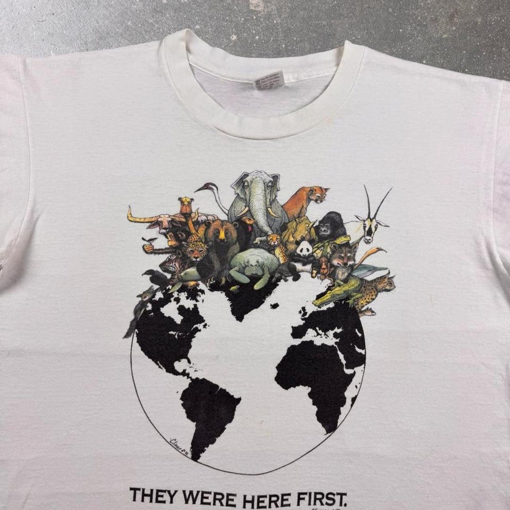 1990s “They Were Here First” Endangered Animals Graphic Tee | Large
