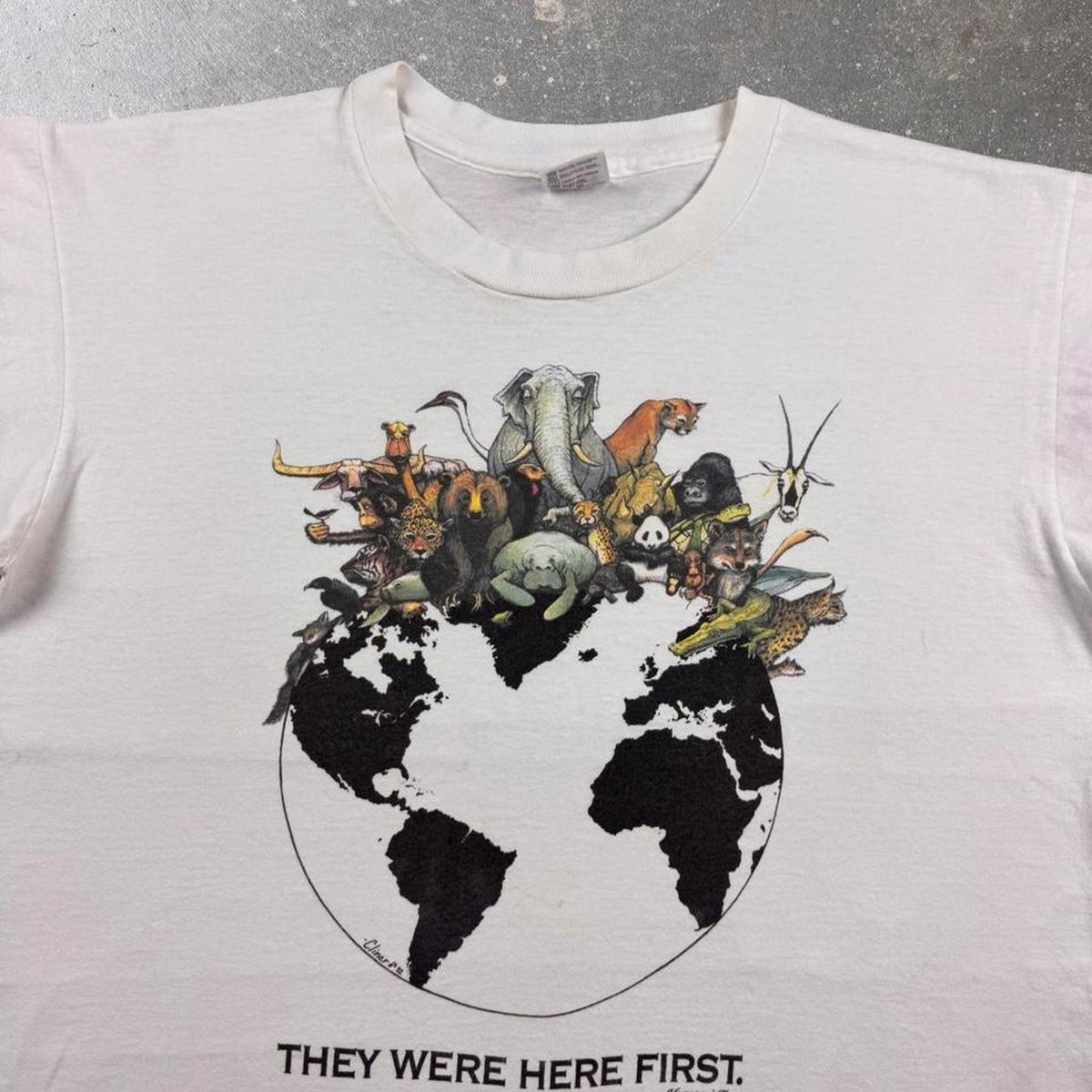1990s “They Were Here First” Endangered Animals Graphic Tee | Large