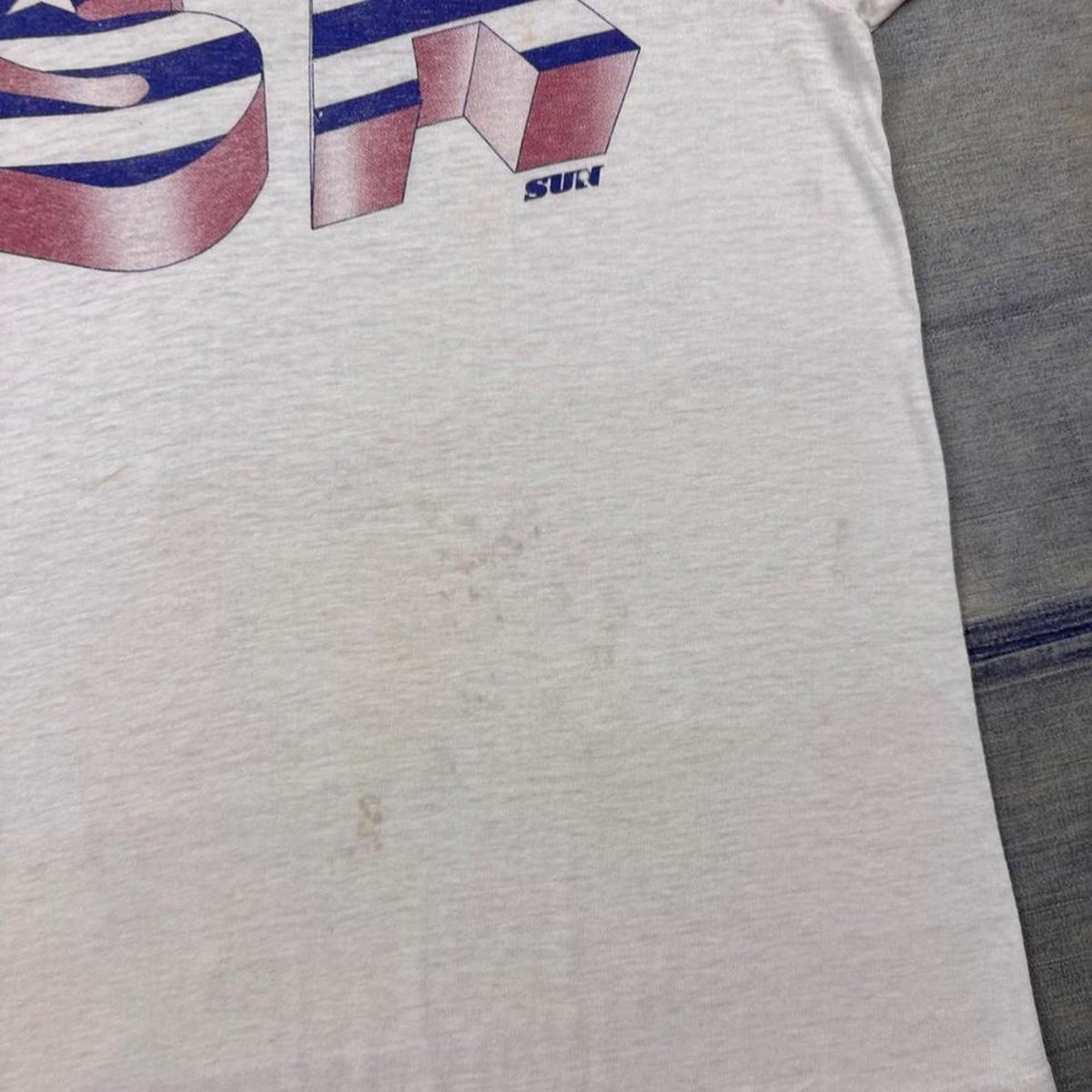 1980s USA Stars & Stripes Patriotic Ringer Tee White Red | Large