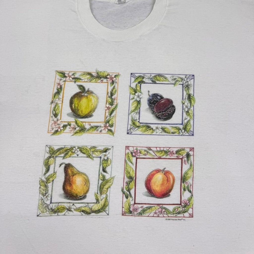 1990s Fruit Graphic Tee Four Fruits White Jerzees USA | XL