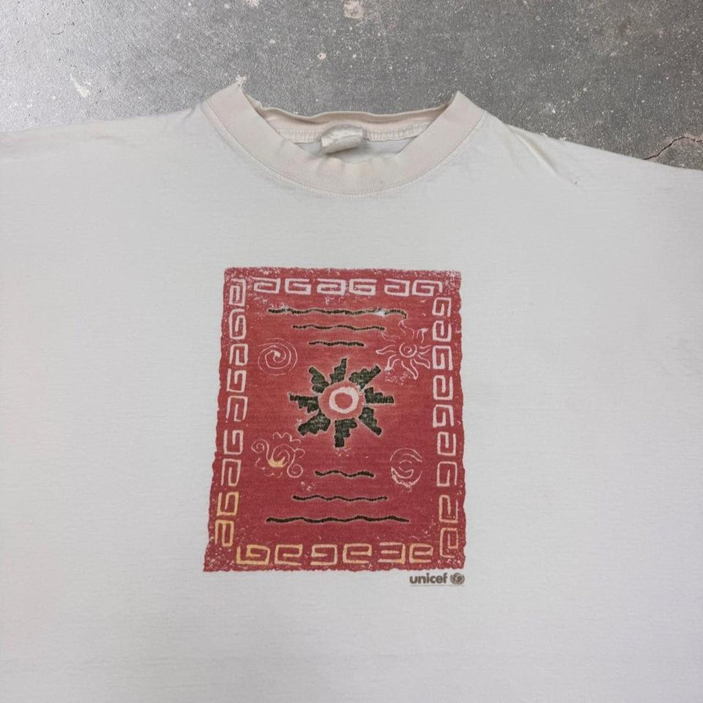 1990s UNICEF Abstract Tribal Sun Art Graphic Tee | Extra Large