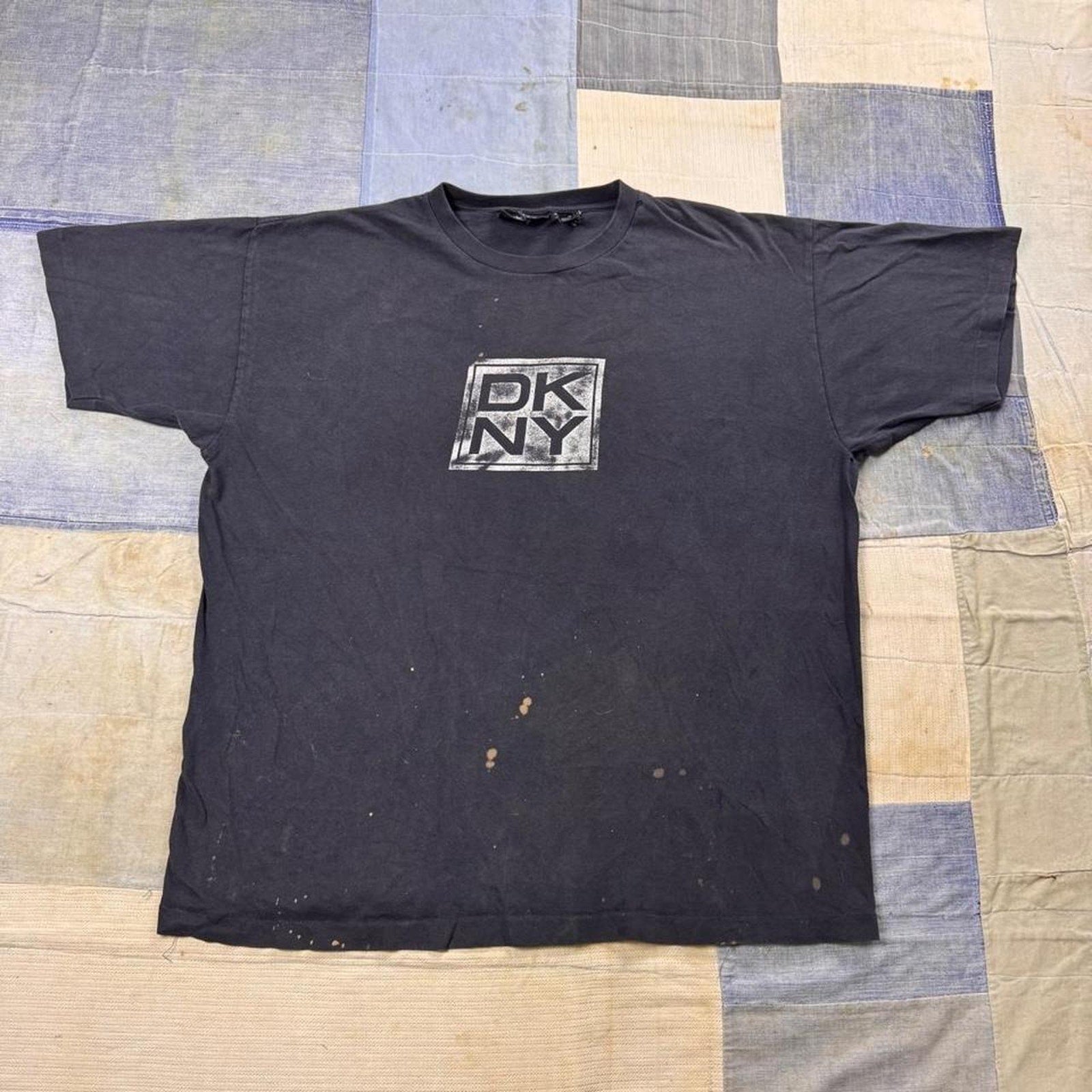 1990s DKNY Distressed Logo Graphic Tee | Medium