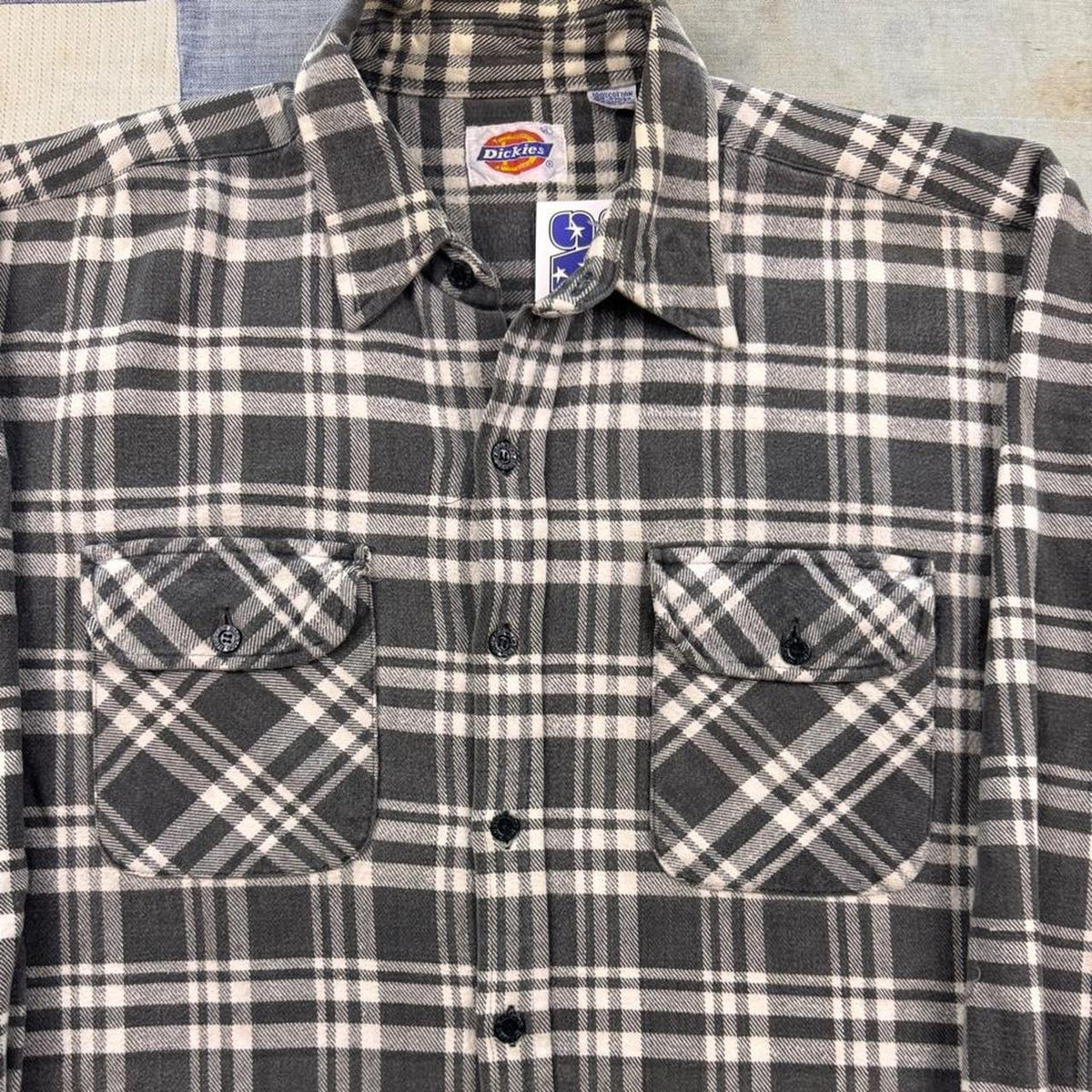 1990s Dickies Black and White Plaid Flannel Shirt | XL