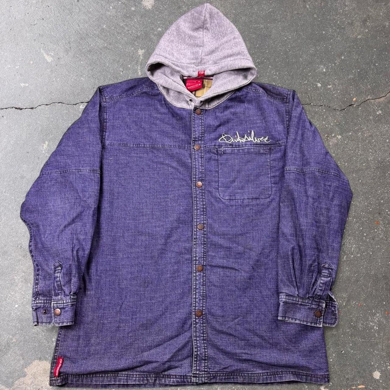 2000s Quiksilver Hooded Denim Overshirt Jacket | Medium