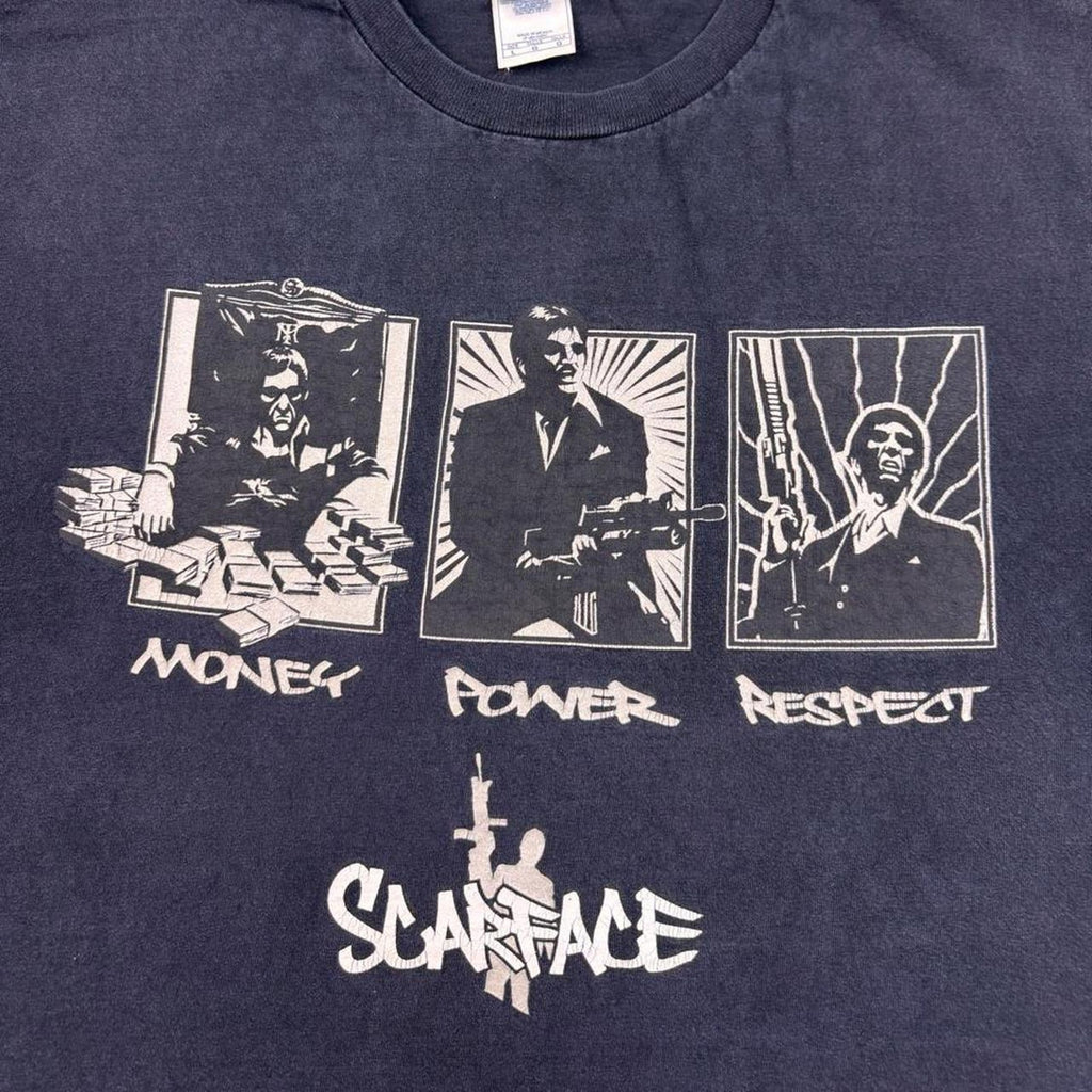 2000s Scarface Tony Montana Money Power Respect Black Graphic Tee | Large