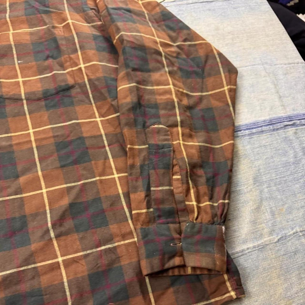 1960s Viyella by Hathaway MacKinnon Hunting Plaid Loop Collar Wool Shirt | XL