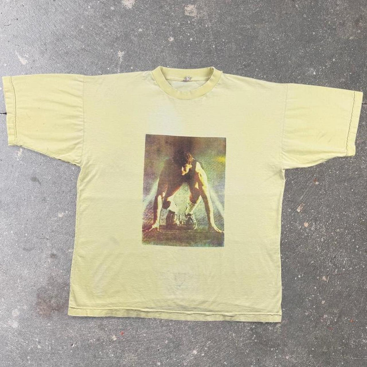 1990s Track Runner Starting Blocks Photo Graphic Tee | XL