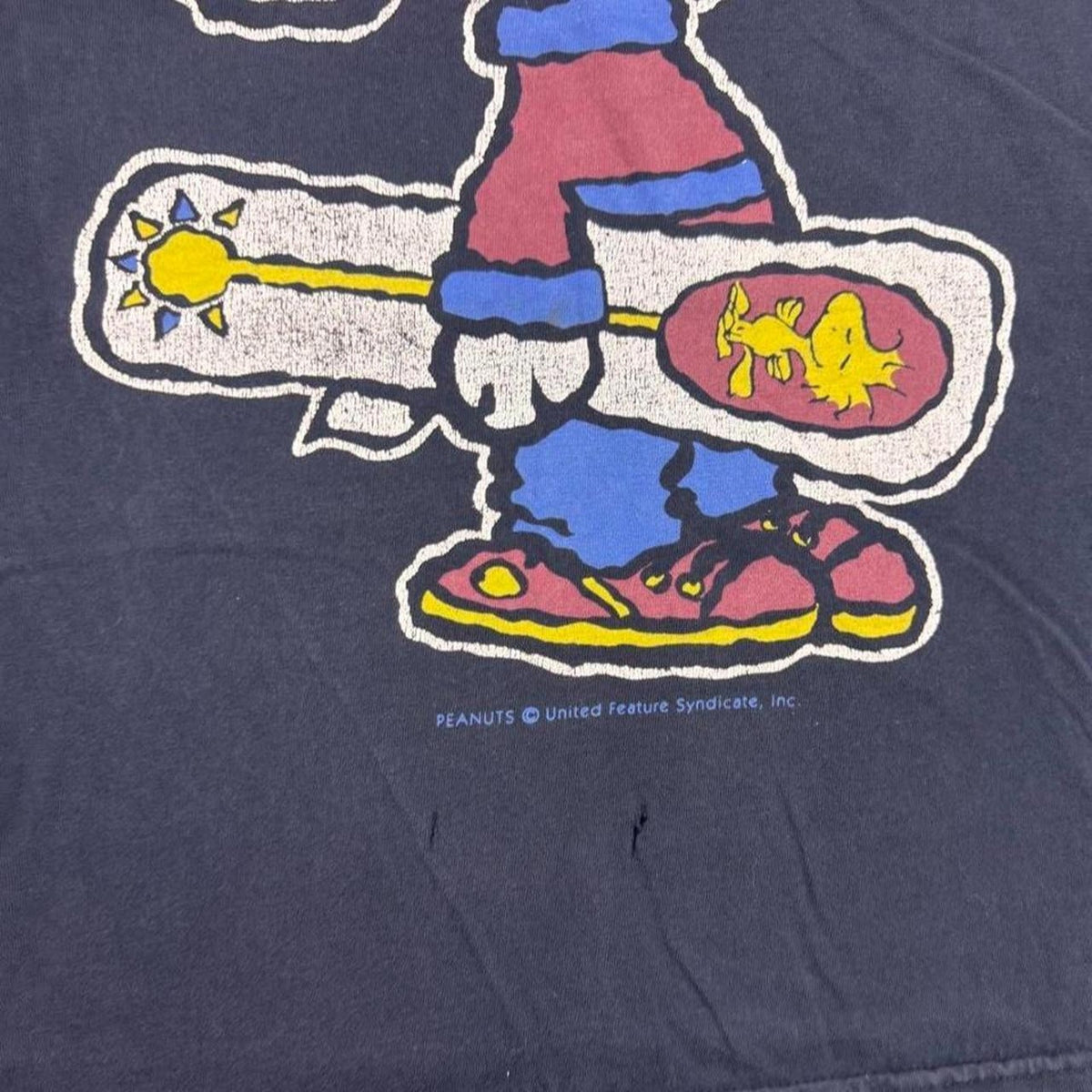 1990s Peanuts Snoopy Snowboard Navy Long Sleeve Graphic Tee | Medium