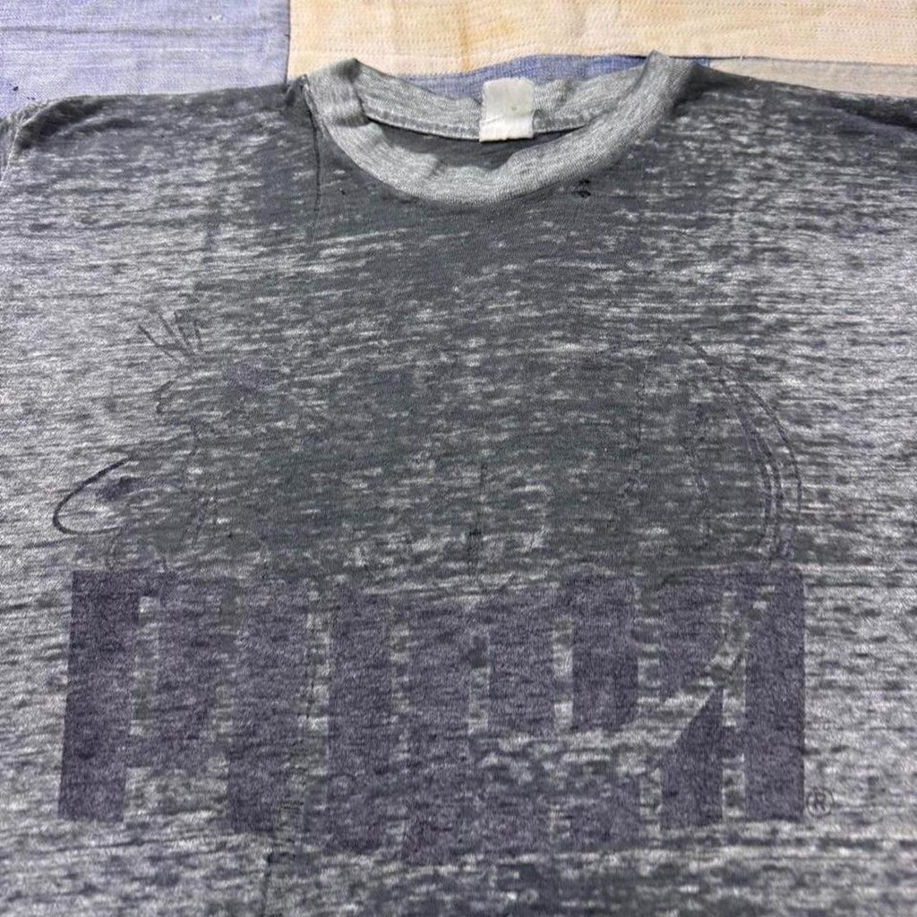 1970s Puma Burnout T Shirt Gray Faded  & Distressed Tee | Large