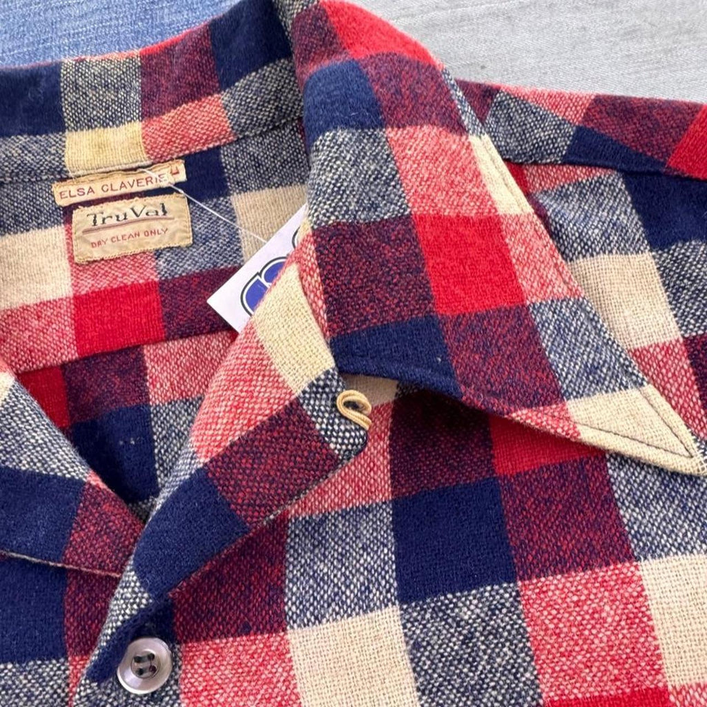 1950s TruVal Plaid Loop Collar Wool Shirt | XL