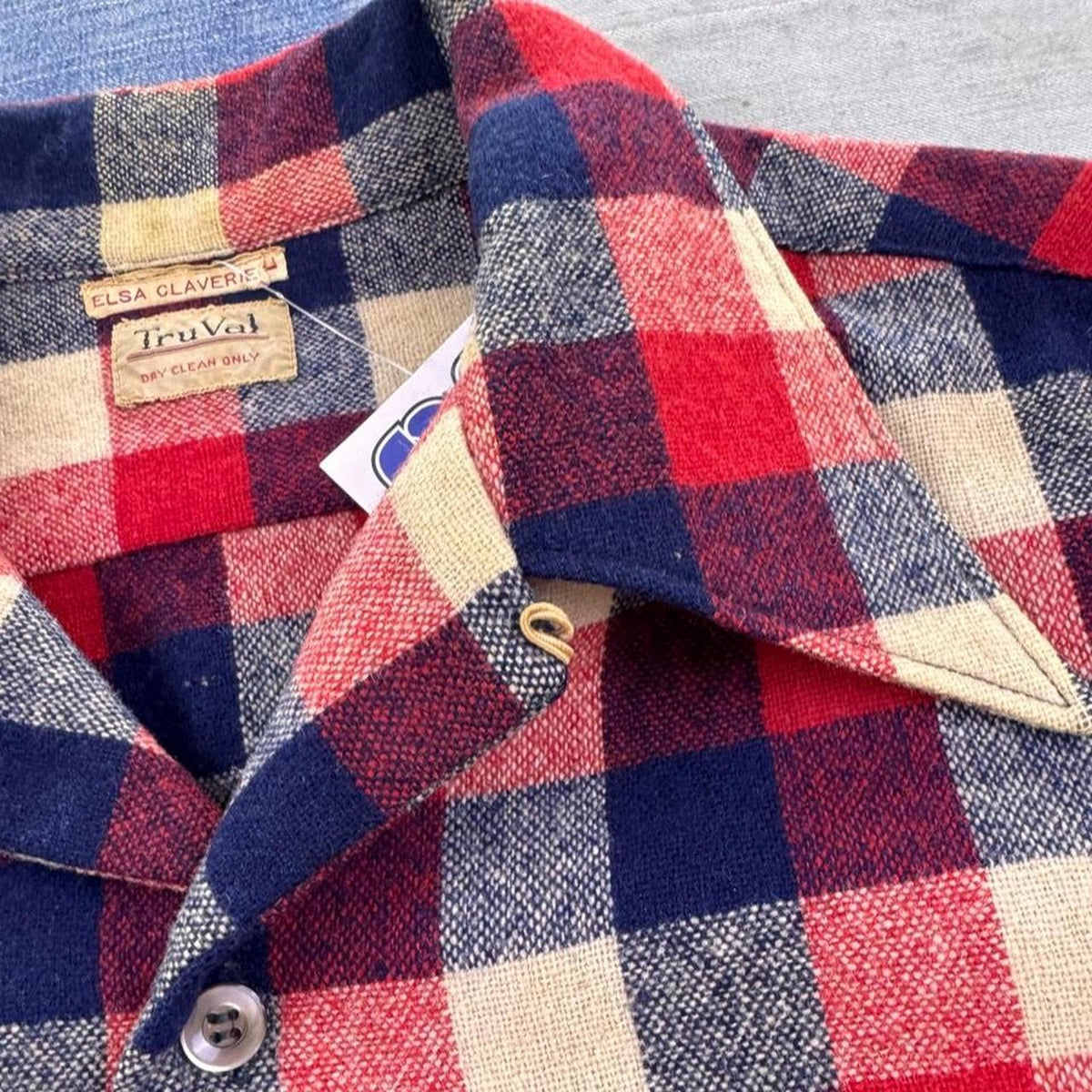 1950s TruVal Plaid Loop Collar Wool Shirt | XL