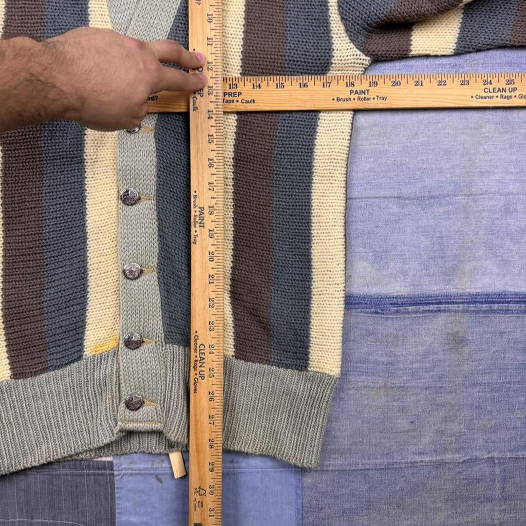 1960s Striped Shawl Collar Cardigan Cream Brown Grandpa Kurt Cobain | M