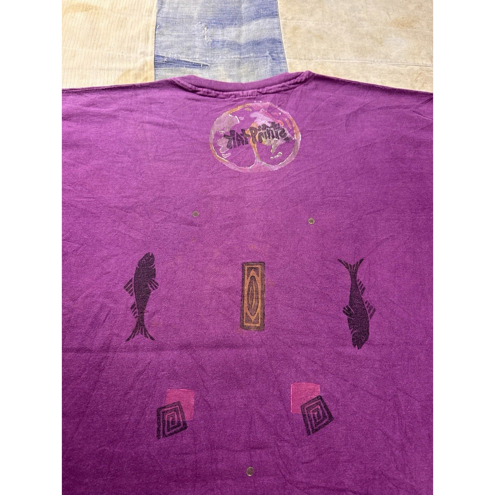 Vintage 90s Fish Art Graphic T Shirt Purple All Over Print Single Stitch XL