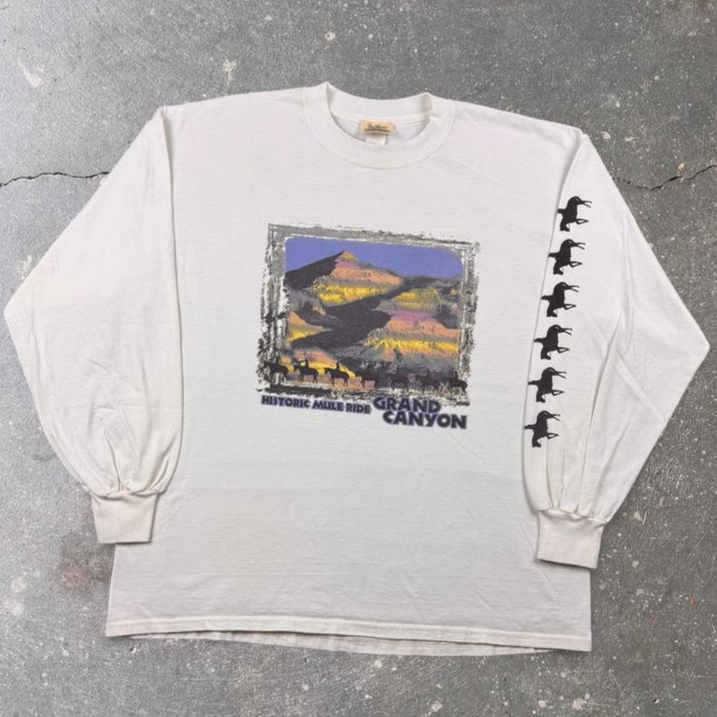 1990s Fred Harvey Historic Mule Ride Grand Canyon Long Sleeve Tee | XL