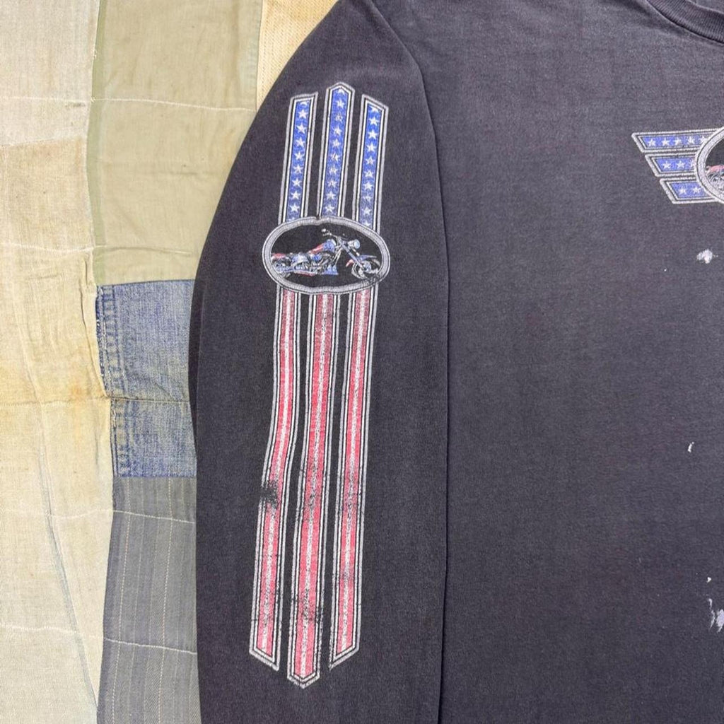 1990s Brackney Leather American Flag Motorcycle Long Sleeve Tee | XL
