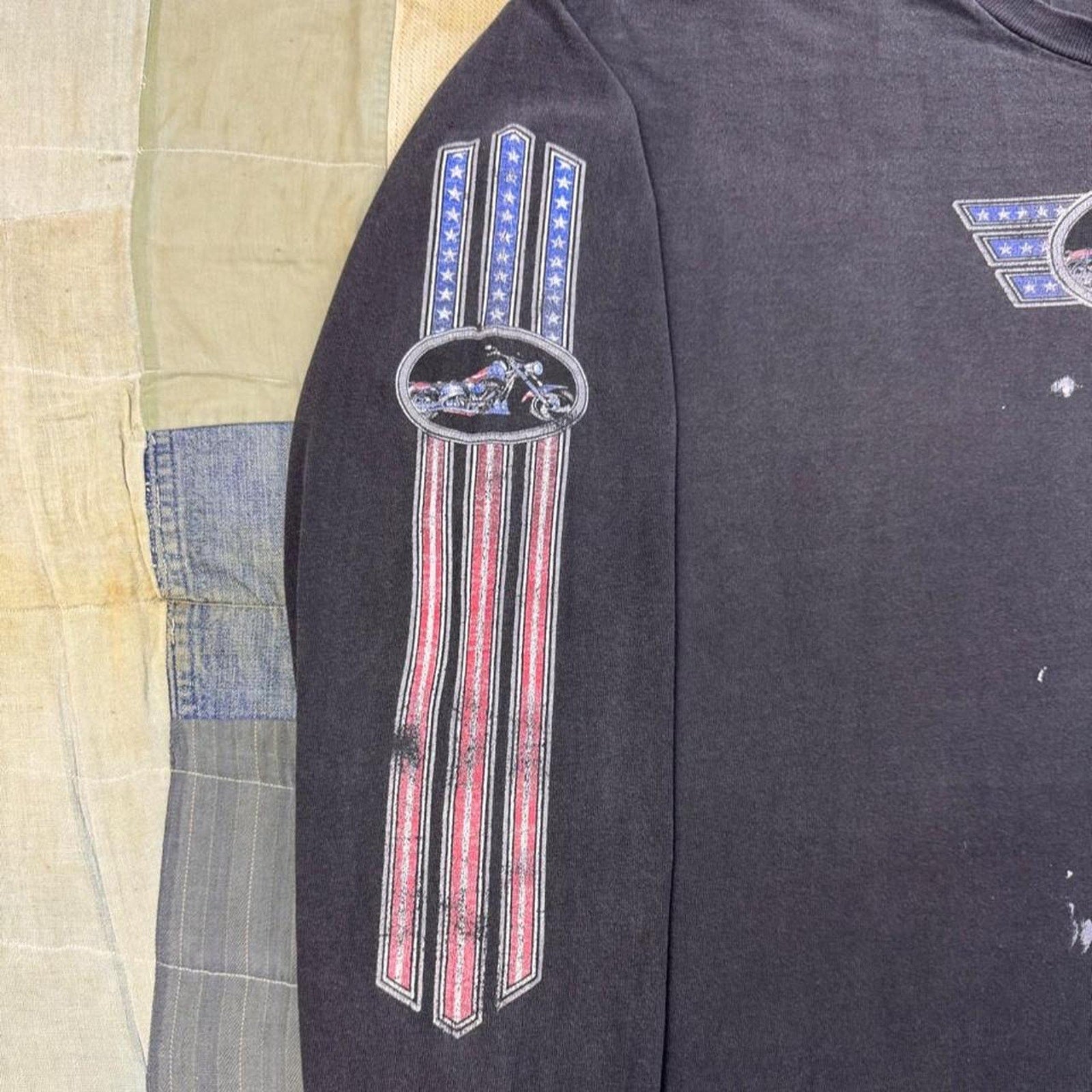 1990s Brackney Leather American Flag Motorcycle Long Sleeve Tee | XL