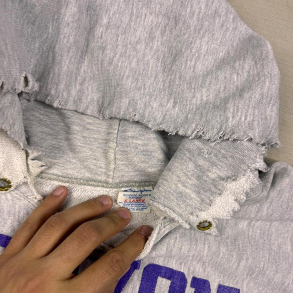 1980s Champion Reverse Weave Kenyon College Distressed Hoodie | Extra Large