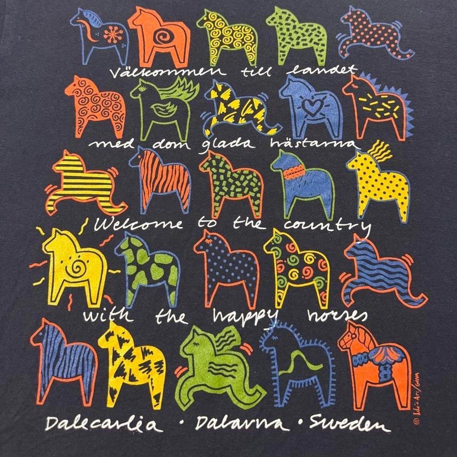 1990s Dala Horse Sweden Souvenir Graphic Tee | Small