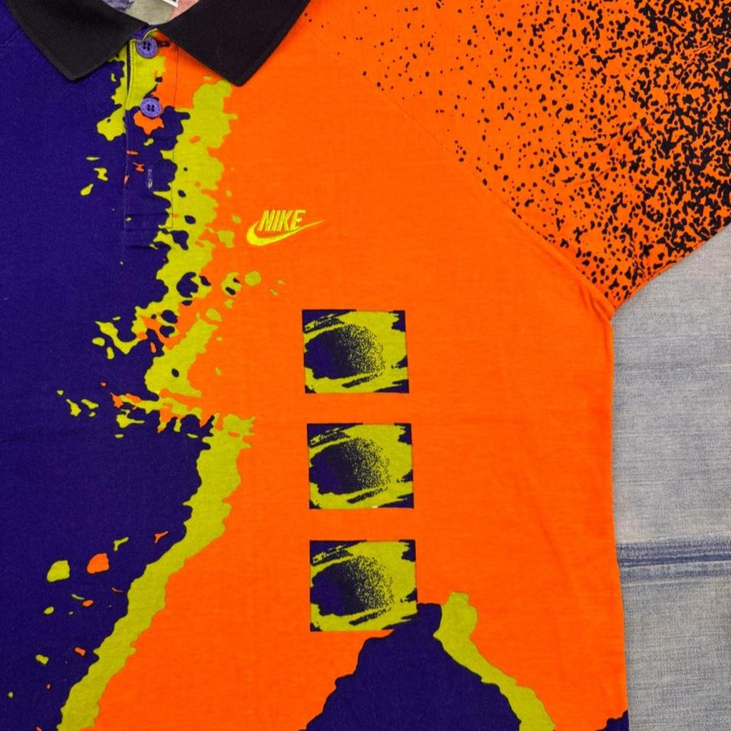 1990s Nike Challenge Court Agassi All Over Print Polo Shirt | Large