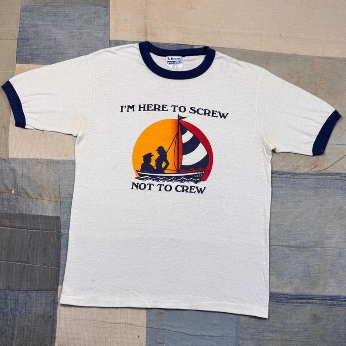 1980s I'm Here to Screw Not to Crew Ringer Tee | M