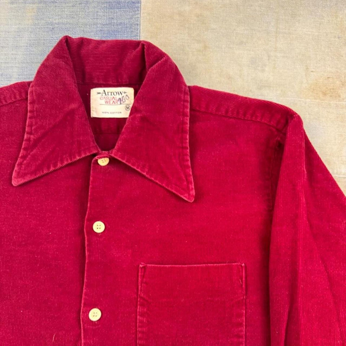 1960s Arrow Casual Wear Red Corduroy Button-Up Shirt | Medium