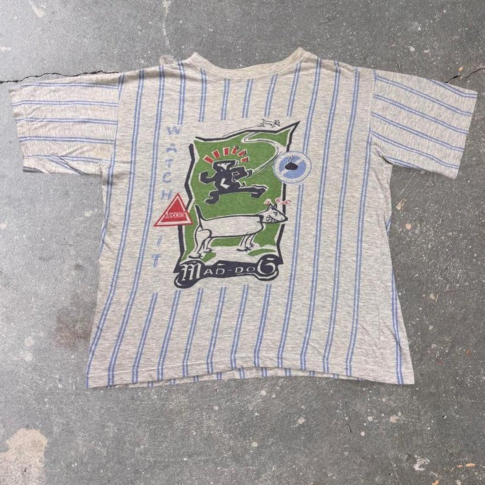 1990s Mad Dog Watch It Striped Graphic Tee | Large