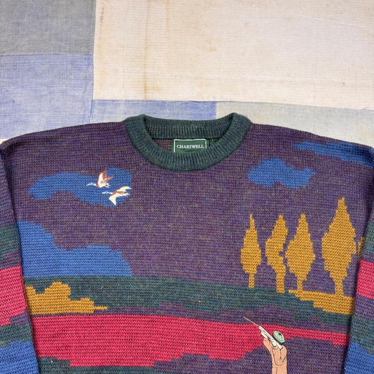 1990s Chartwell Golf Golfer Dog Landscape Wool Blend Sweater | Extra Large