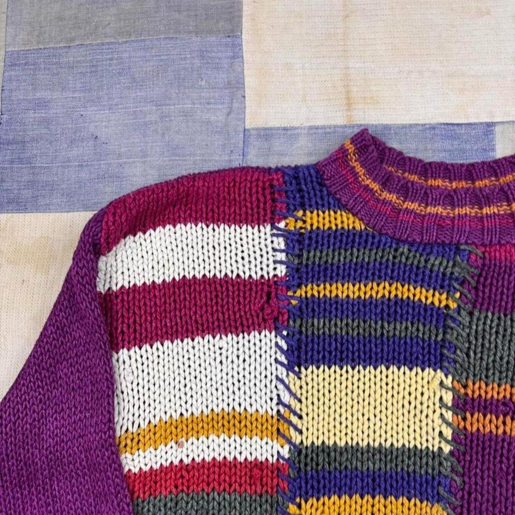 1990s Structure Hand Knit Sweater Multicolor Diamond Cable Knit Grandpa | M