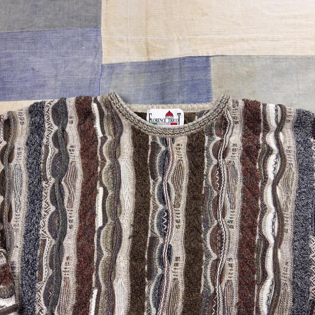 1990s Florence Tricot 3D Textured Knit Coogi Style Sweater | XXL