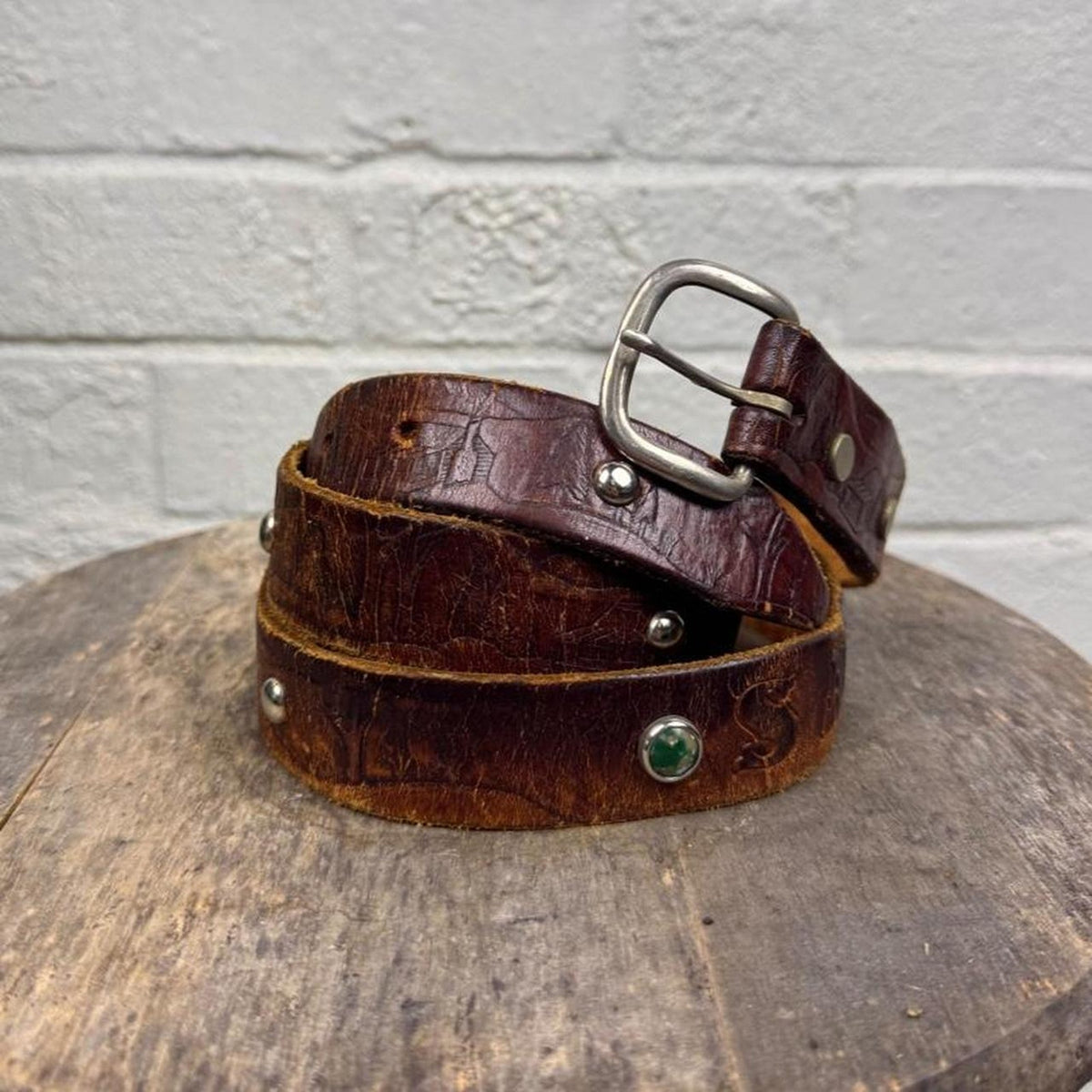 1970s Vintage Sanders Personalized Tooled Leather Western Belt | 45”