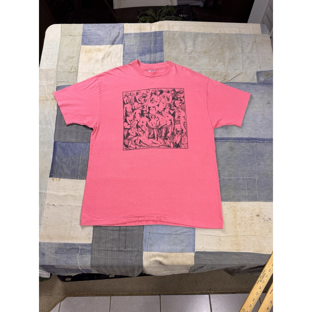Vintage Hanes Beefy Pink Art Museum Nude Renaissance Graphic T Shirt XL USA