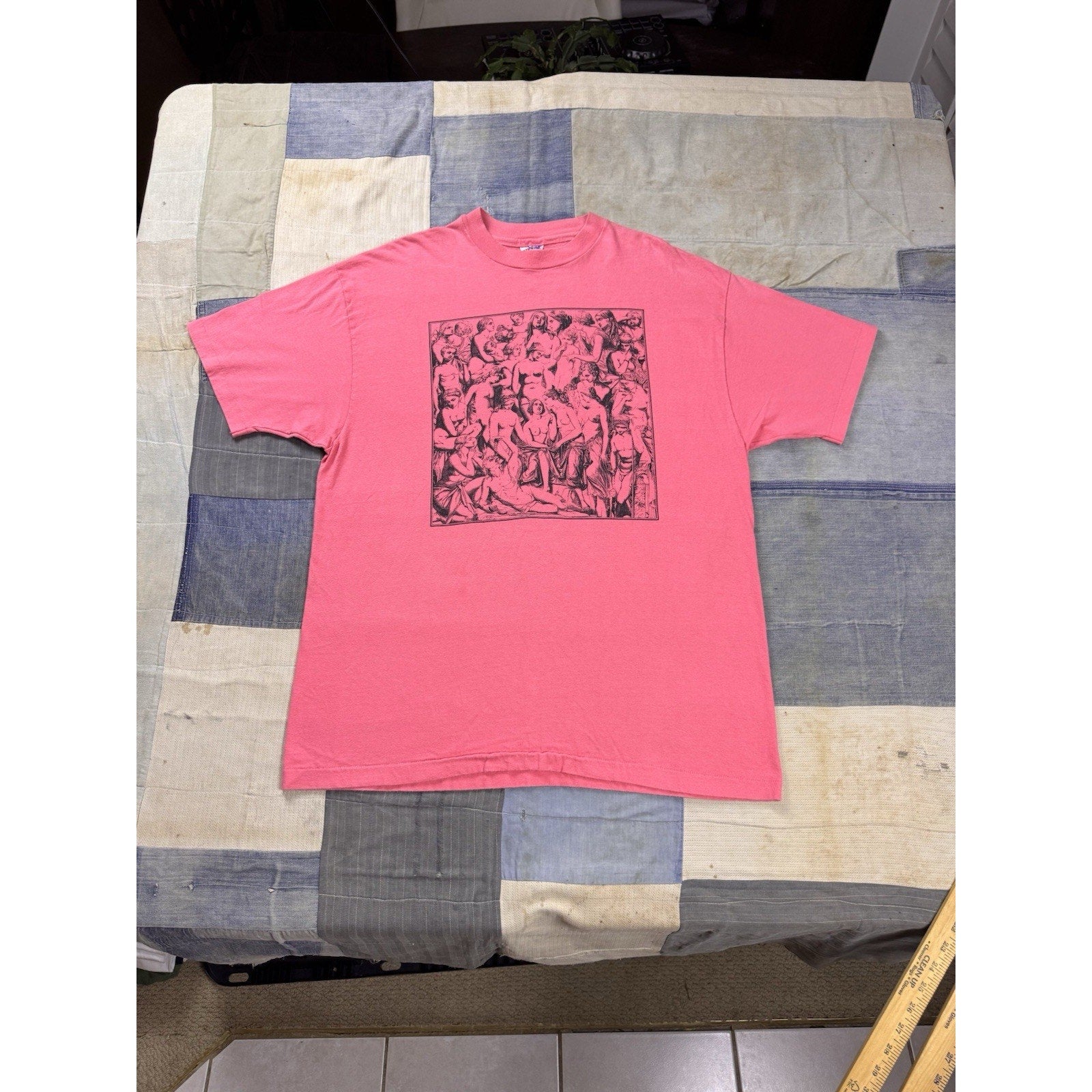 Vintage Hanes Beefy Pink Art Museum Nude Renaissance Graphic T Shirt XL USA