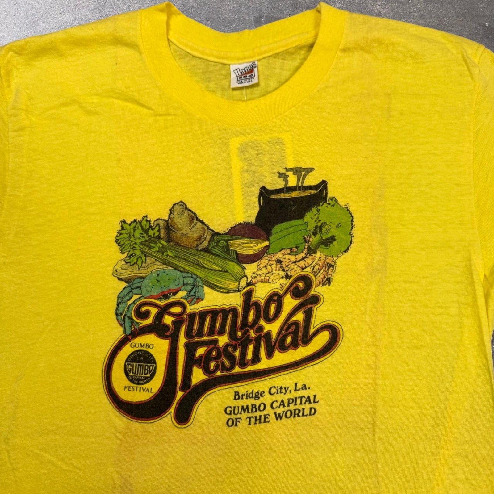 1970s Yellow vintage gumbo festival tee | Large
