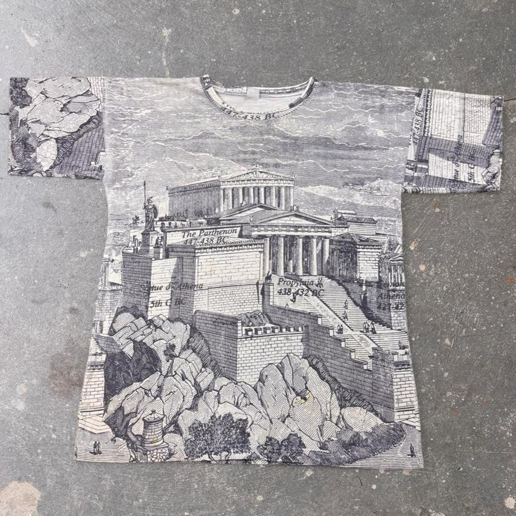 1990s Ancient Athens Parthenon All Over Print Graphic Tee | Large