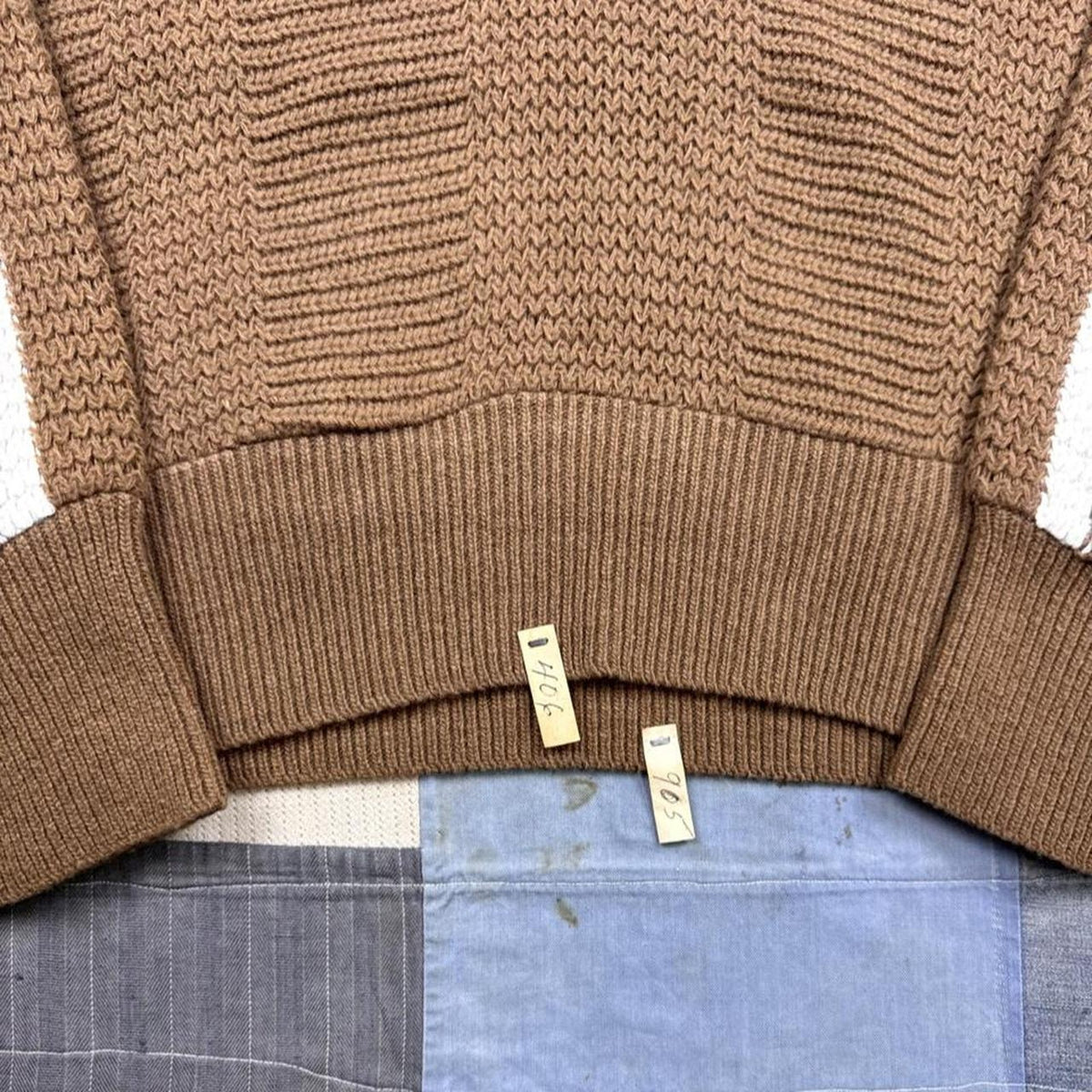 1960s Campus Bulky Knit Shawl Collar Wool Sweater Brown White Stripe | Medium